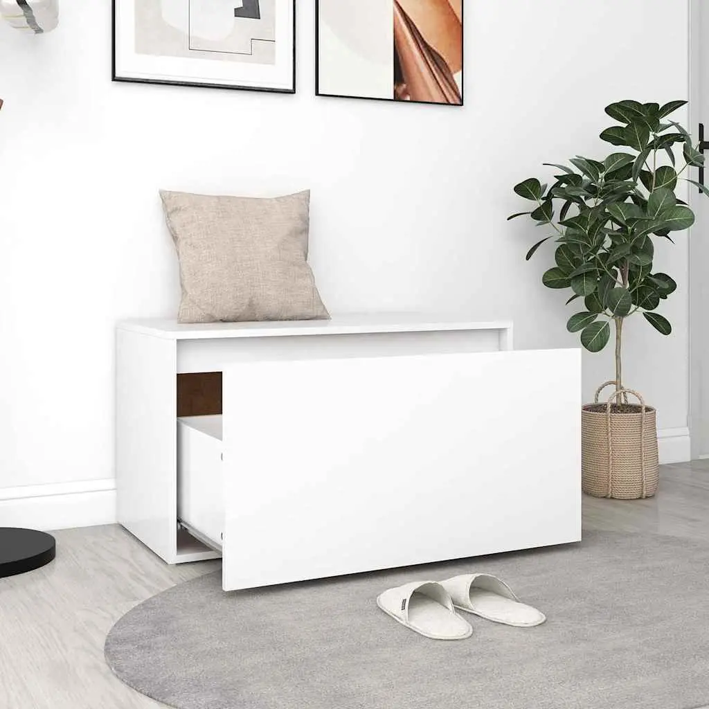 White Hall Storage Bench with Sliding Drawer