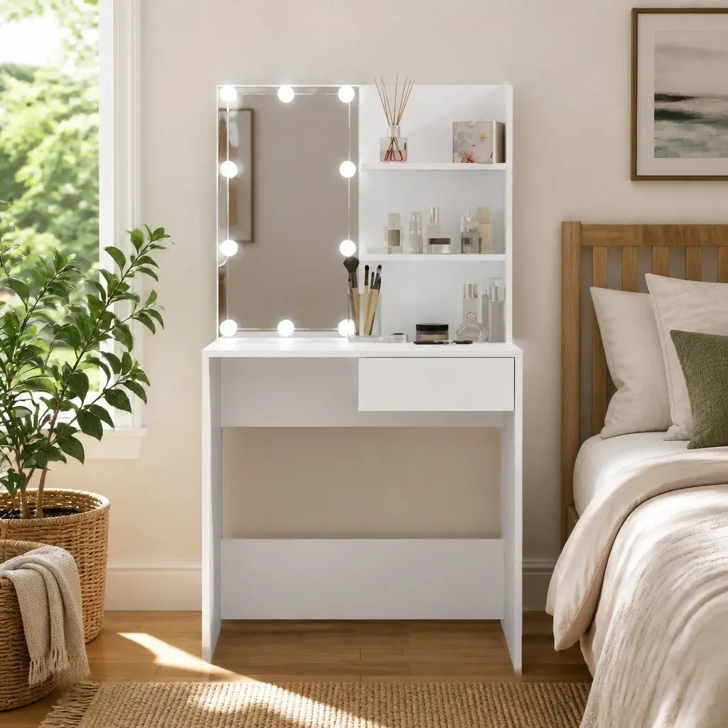 Dressing Table with LED Mirror for Storage