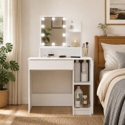 Stylish White Dressing Table with LED Mirror Lighting