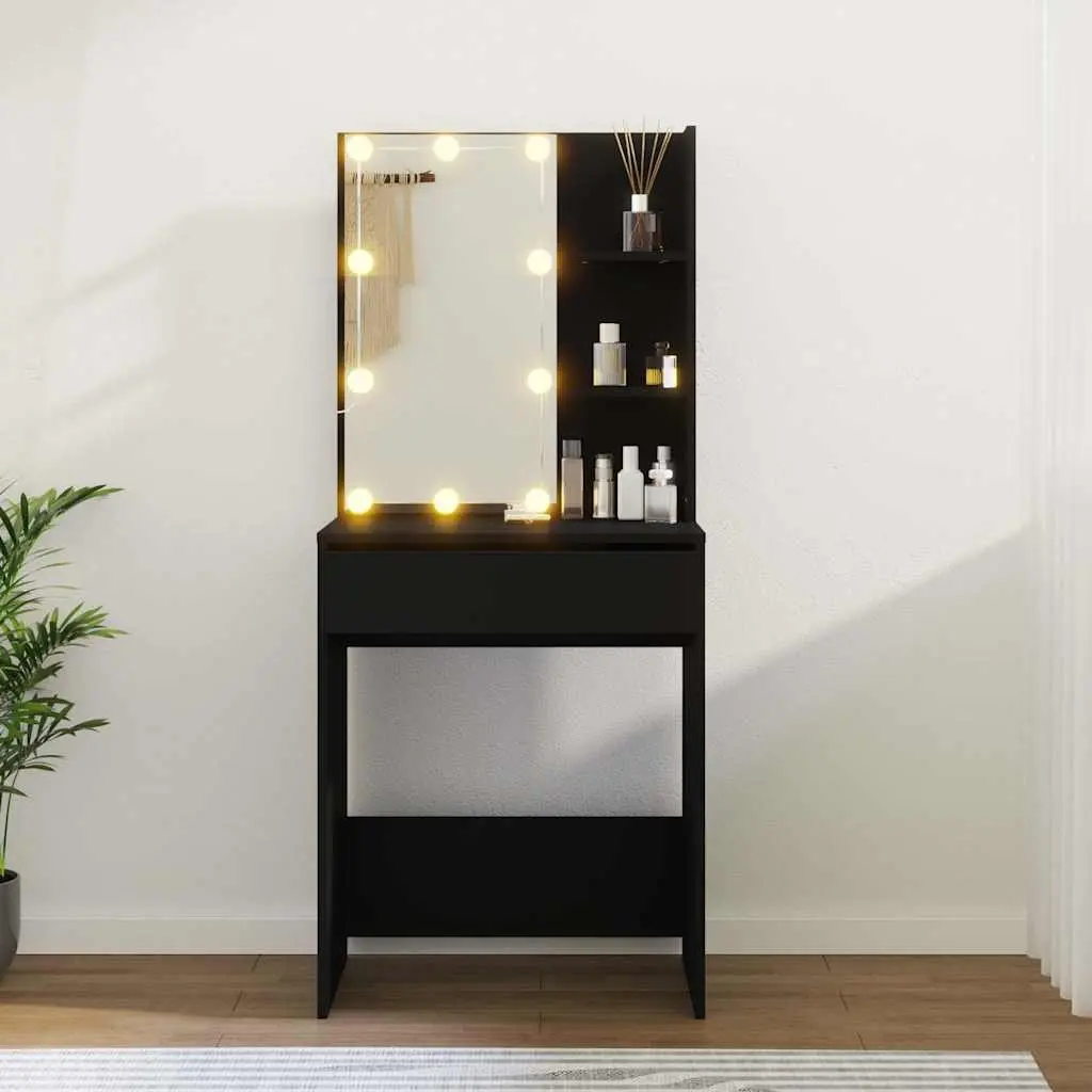 Black Dressing Table with USB LED Mirror Lights