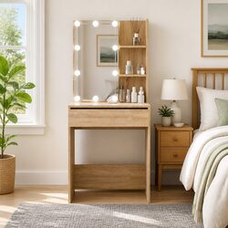LED Mirror Makeup Vanity Console in Sonoma Oak