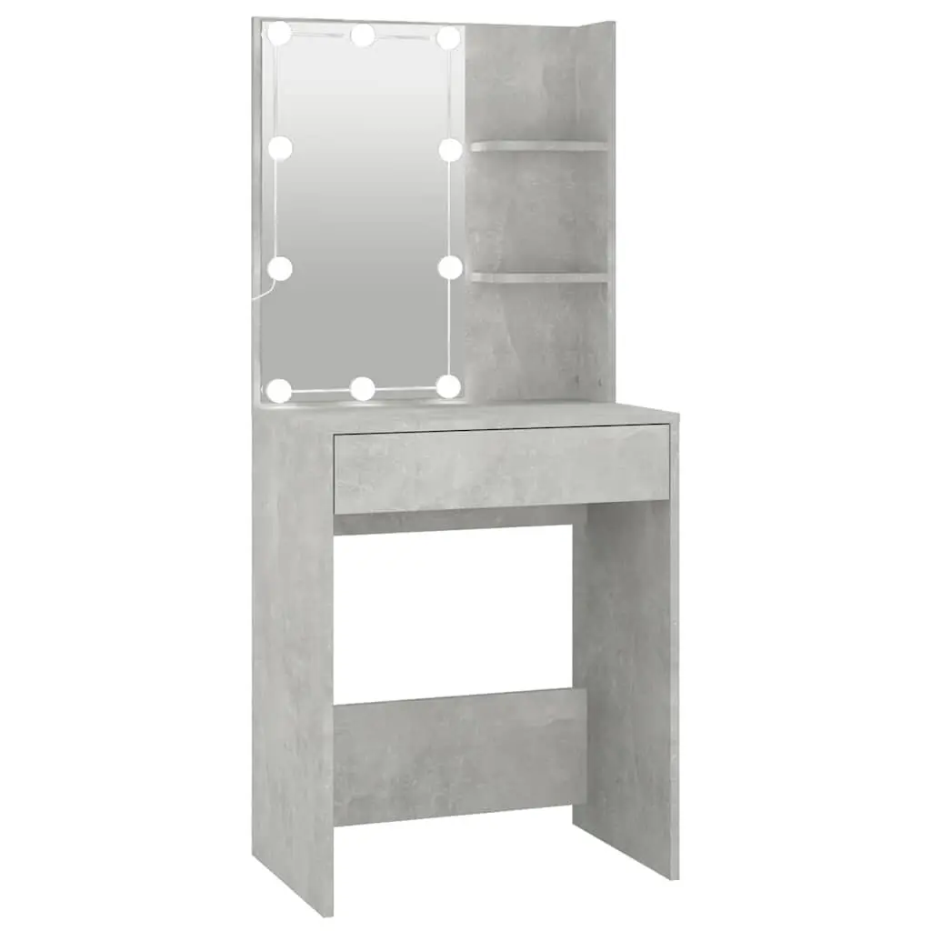 LED Mirror Dressing Table with Grey Finish and Storage
