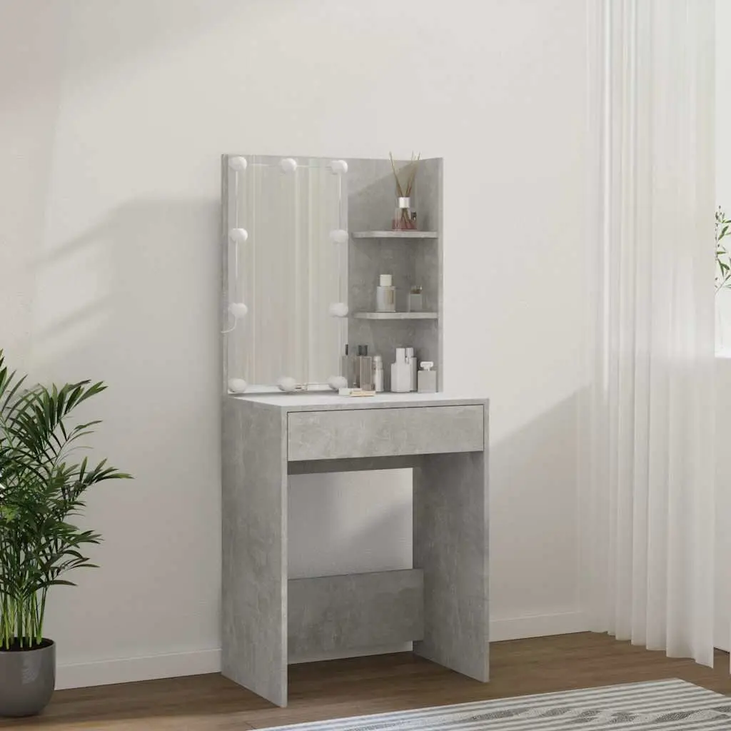 LED Mirror Dressing Table with Grey Finish and Storage