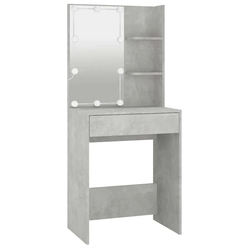 LED Mirror Dressing Table with Grey Finish and Storage