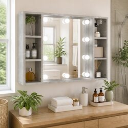 LED Wall-Mounted Mirror Cabinet with Storage in Grey 76x15x55cm