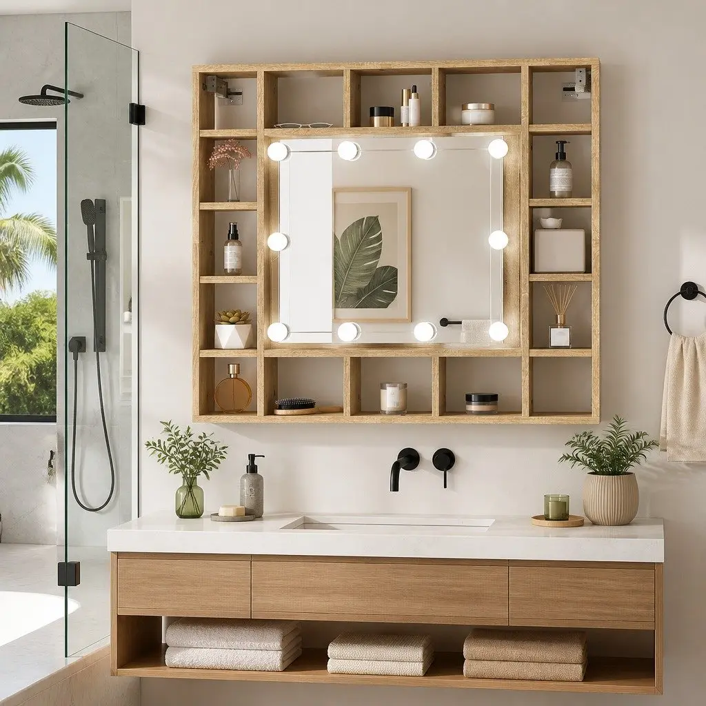 LED Lighted Wall-Mounted Mirror Cabinet for Storage