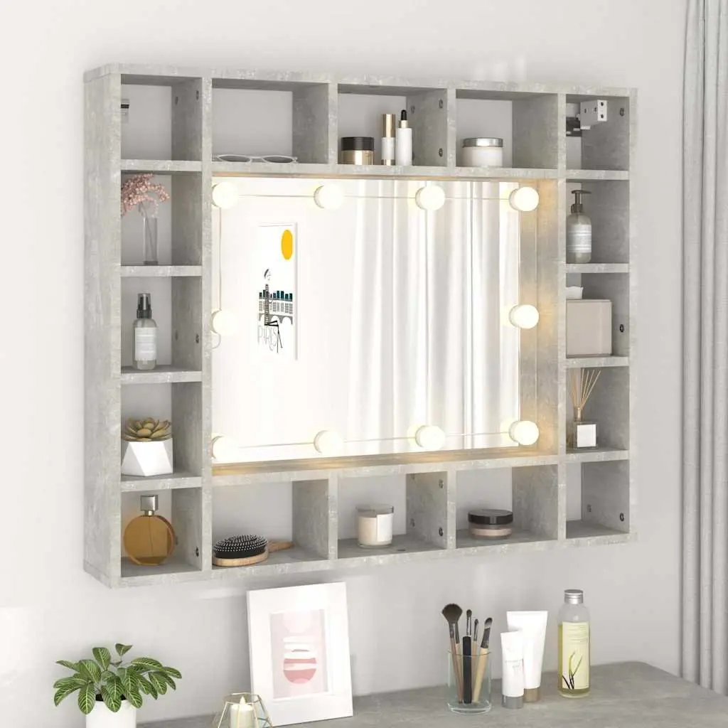 Grey Mirror Cabinet with LED Lighting for Storage