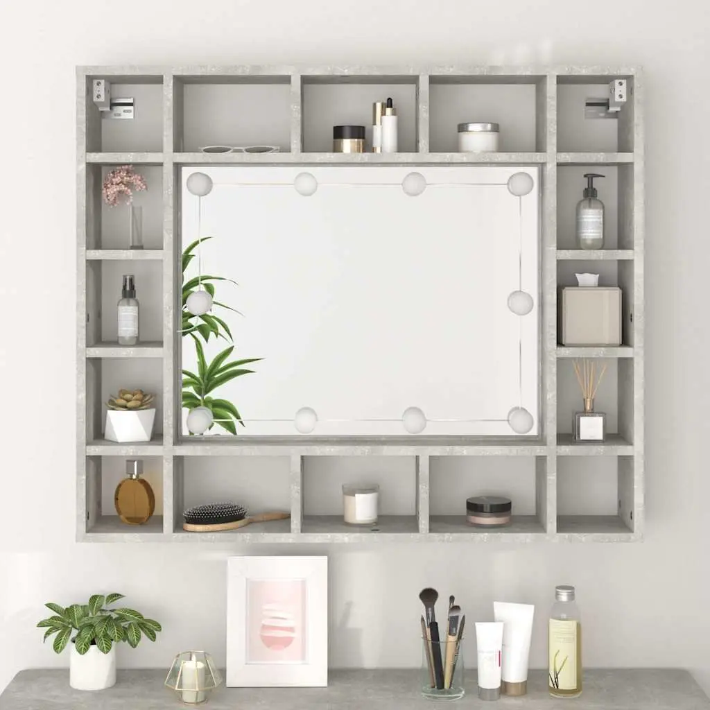 Grey Mirror Cabinet with LED Lighting for Storage