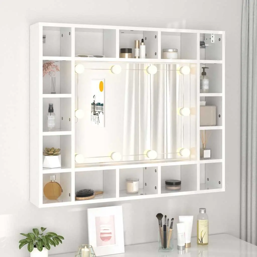 Bathroom Cabinet Engineered Wood 91x15x76.5cm White LED Wall-Mounted