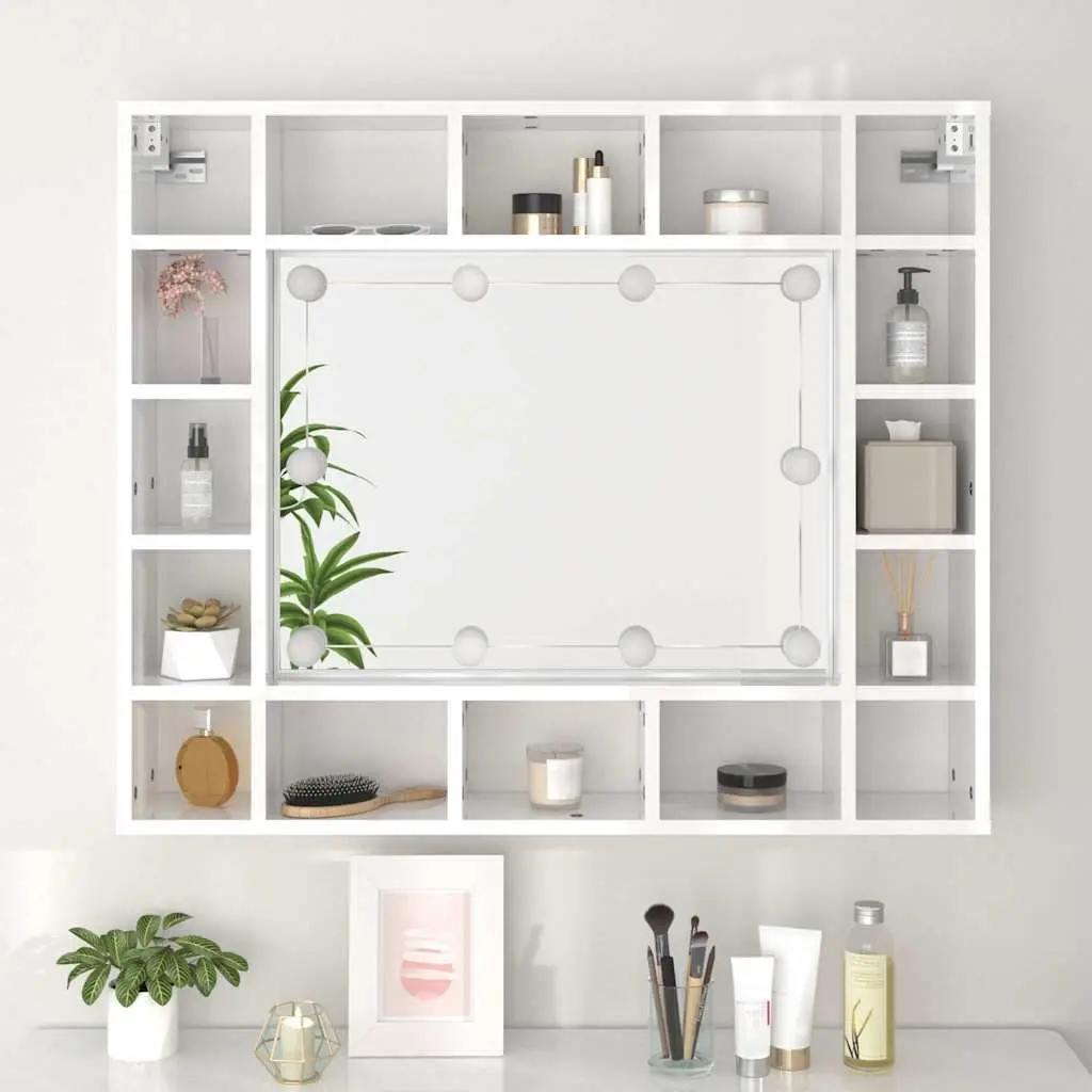 Bathroom Cabinet Engineered Wood 91x15x76.5cm White LED Wall-Mounted