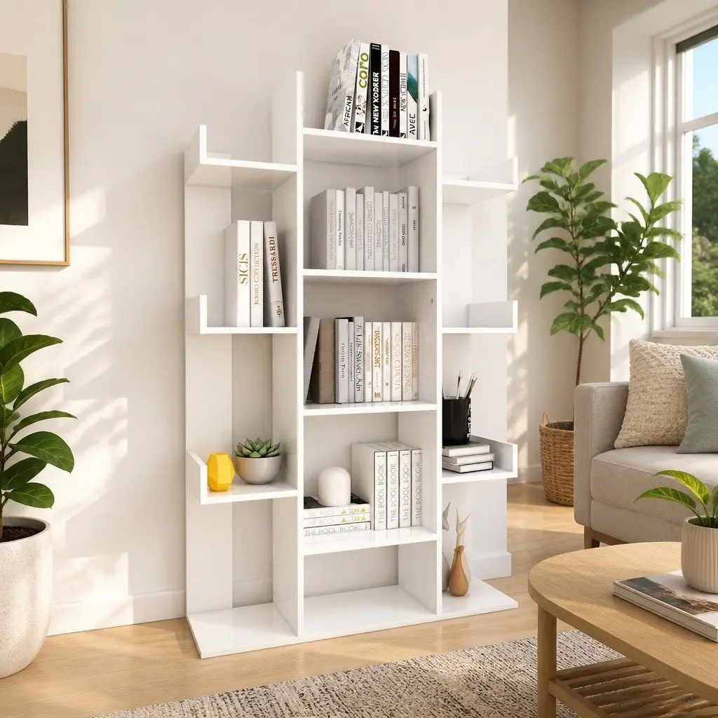 White 13-Compartment Book Cabinet for Storage