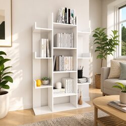 Sturdy White 13-Compartment Book Cabinet for Storage
