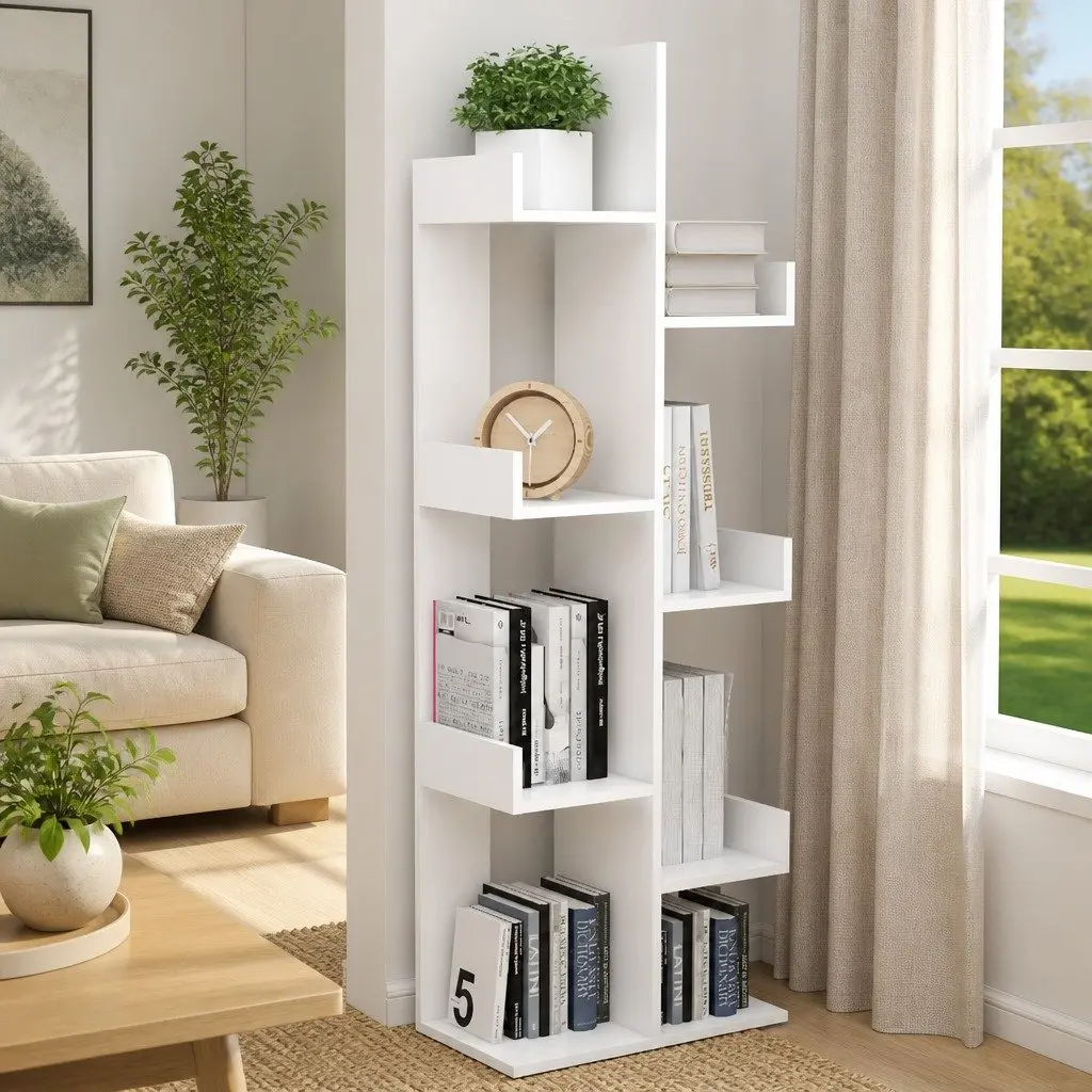 White 8-Compartment Bookshelf for Home