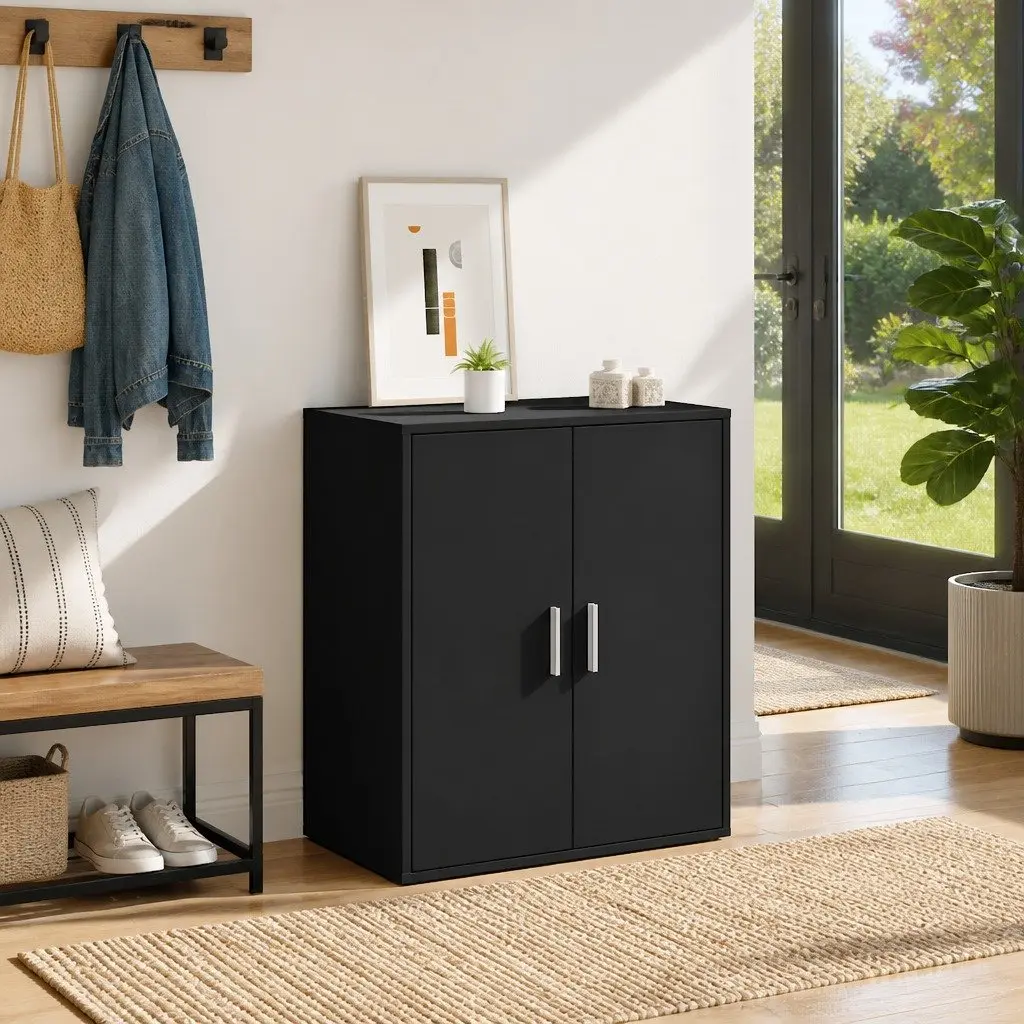Black Shoe Cabinet with 5 Shelves for Storage