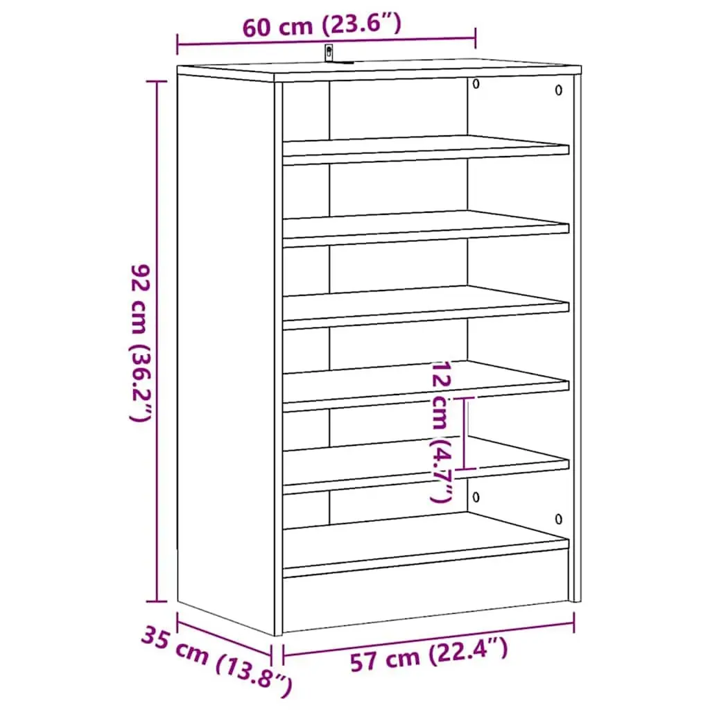 Shoe Cabinet Engineered Wood 60W x 35D x 92H cm White 7 Shelves Footwear Rack