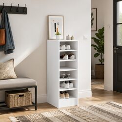 Durable White Shoe Cabinet with 6 Compartments