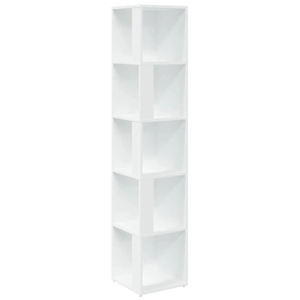 White Corner Storage Cabinet with 5 Compartments