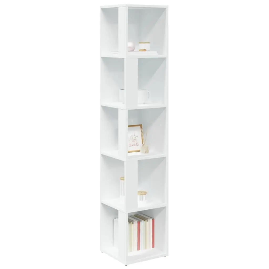 White Corner Storage Cabinet with 5 Compartments