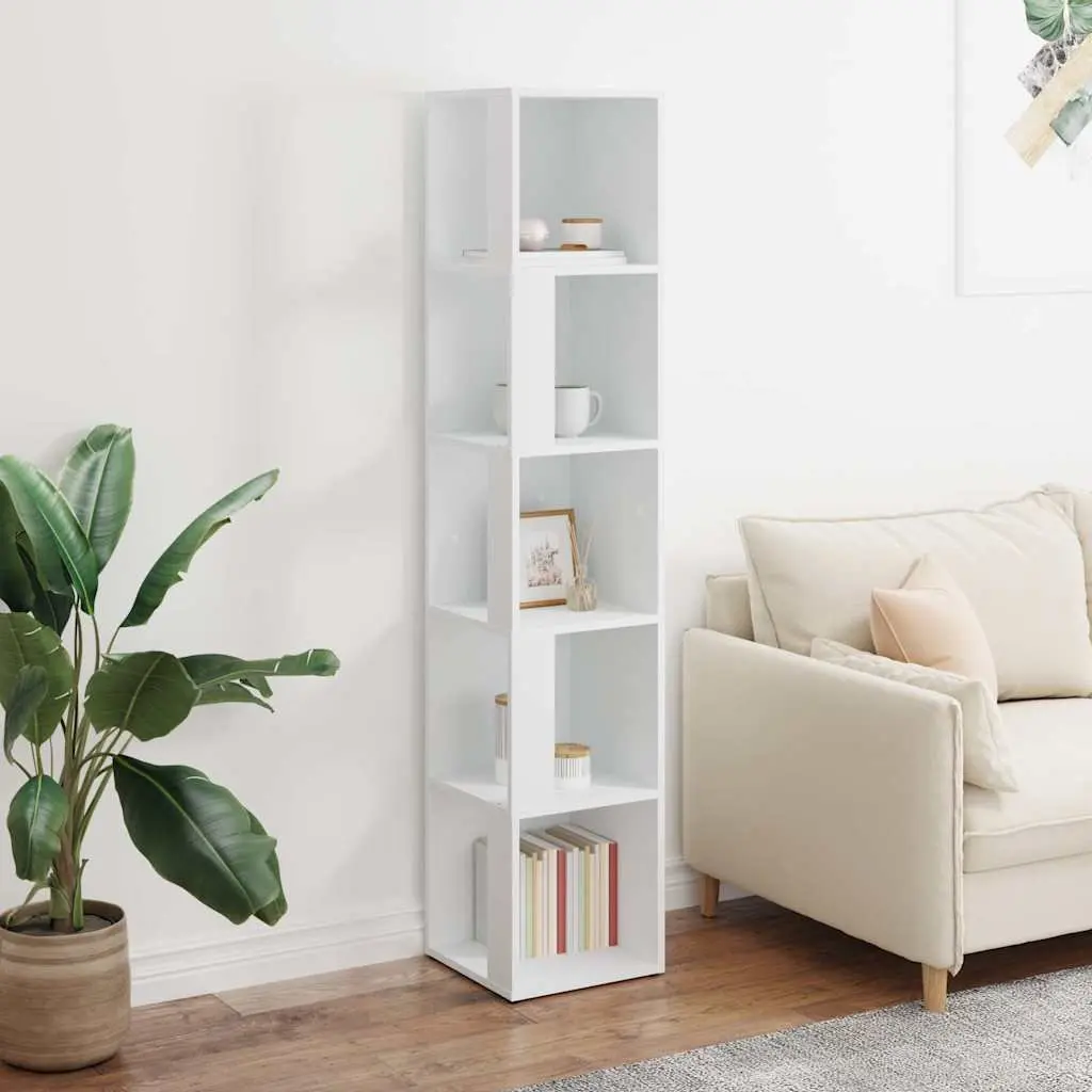 White Corner Storage Cabinet with 5 Compartments