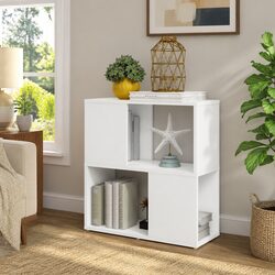Stylish White Book Cabinet with Durable 2-Tier Shelves