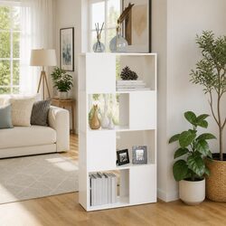 White Book Cabinet Room Divider with 4 Compartments