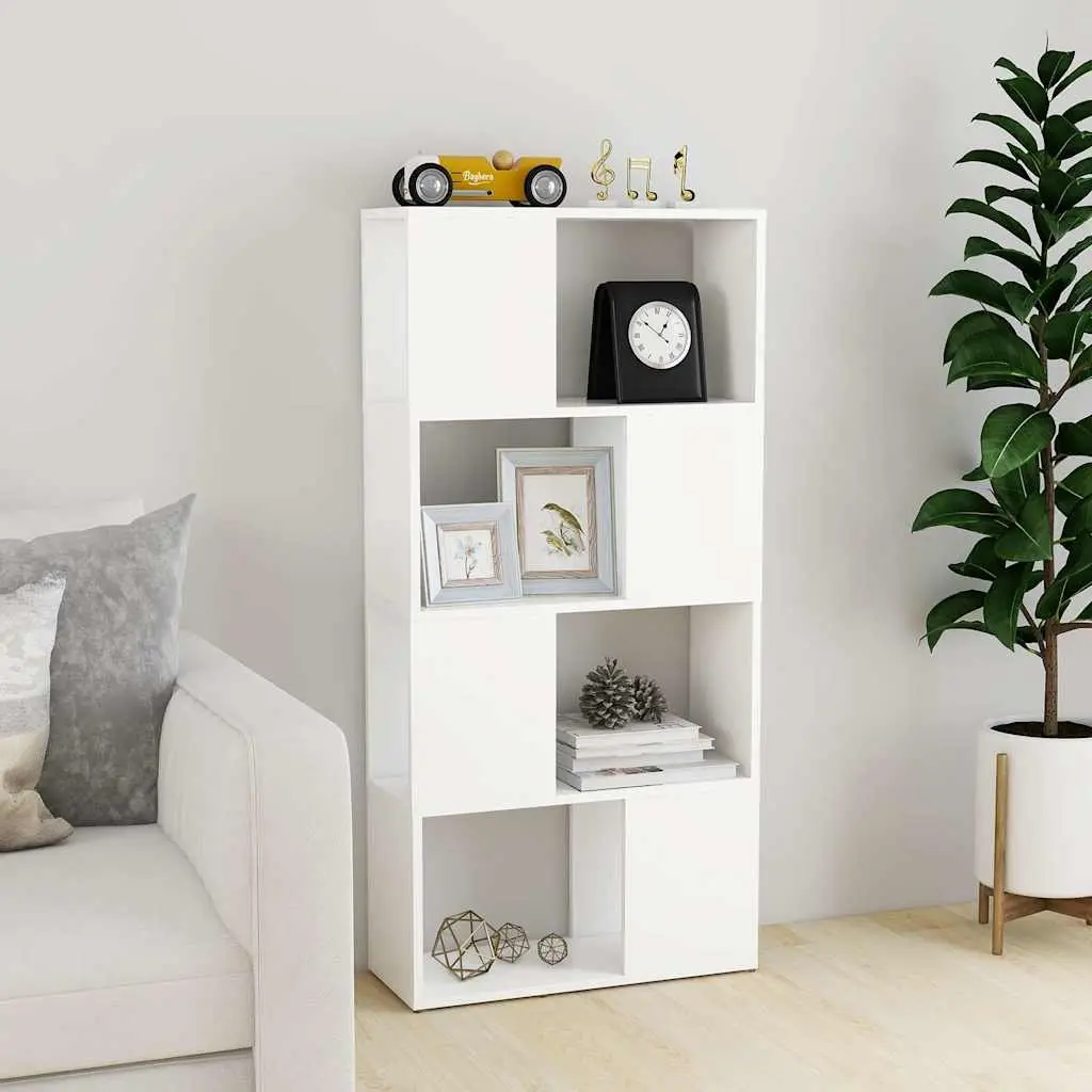 White Book Cabinet Room Divider with 4 Compartments