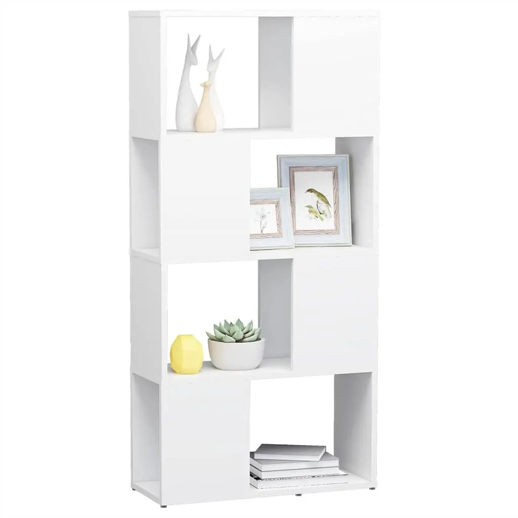White Book Cabinet Room Divider with 4 Compartments