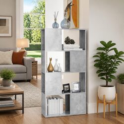 Book Cabinet Room Divider Grey 4 Compartment Shelving Unit Storage Organizer
