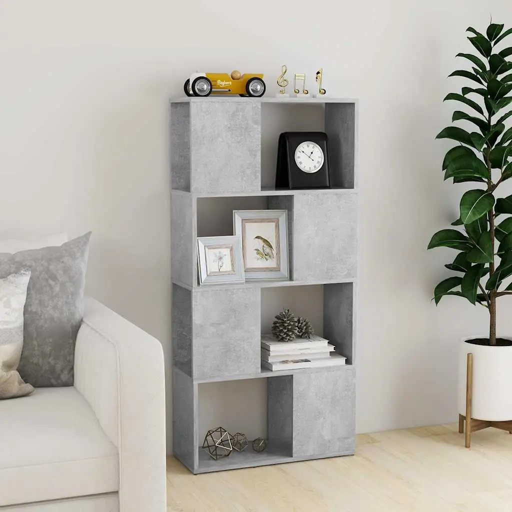 Book Cabinet Storage Organizer Grey 4 Compartment Shelving Unit