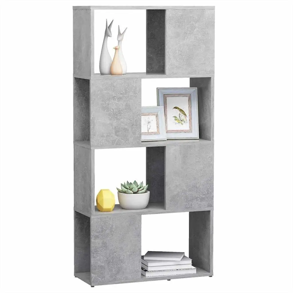 Book Cabinet Storage Organizer Grey 4 Compartment Shelving Unit