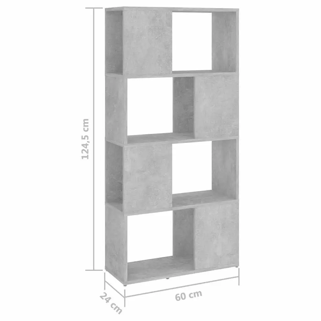 Book Cabinet Storage Organizer Grey 4 Compartment Shelving Unit