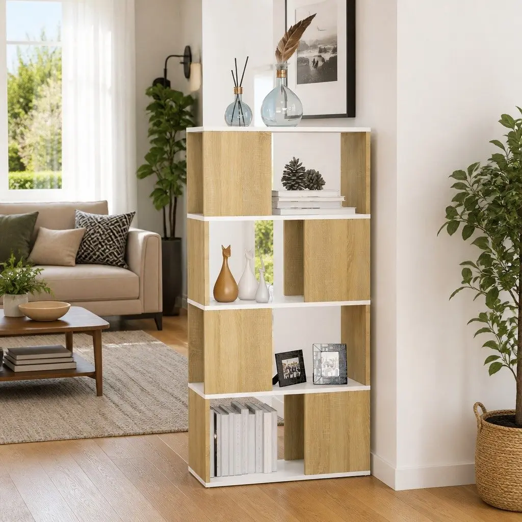 Room Divider Bookshelf with 4 Spacious Compartments