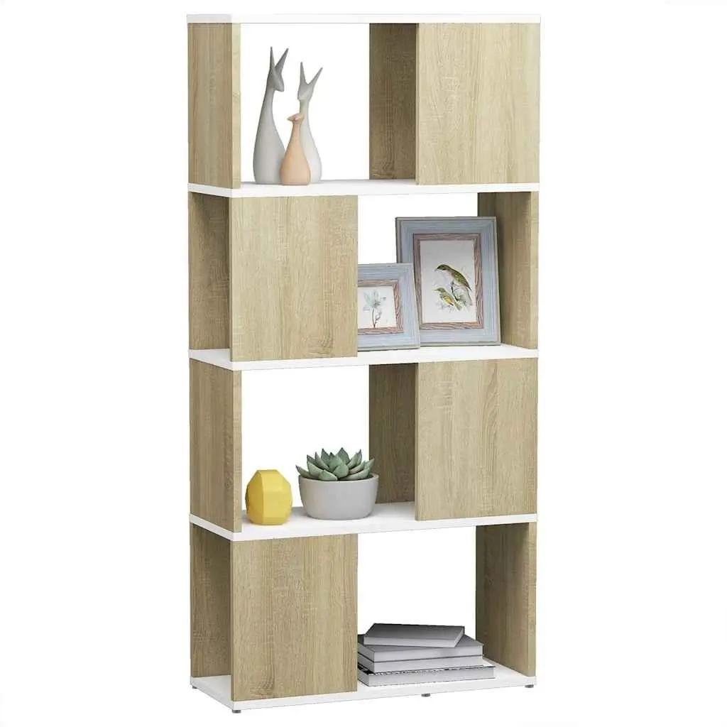 Room Divider Bookshelf with 4 Spacious Compartments