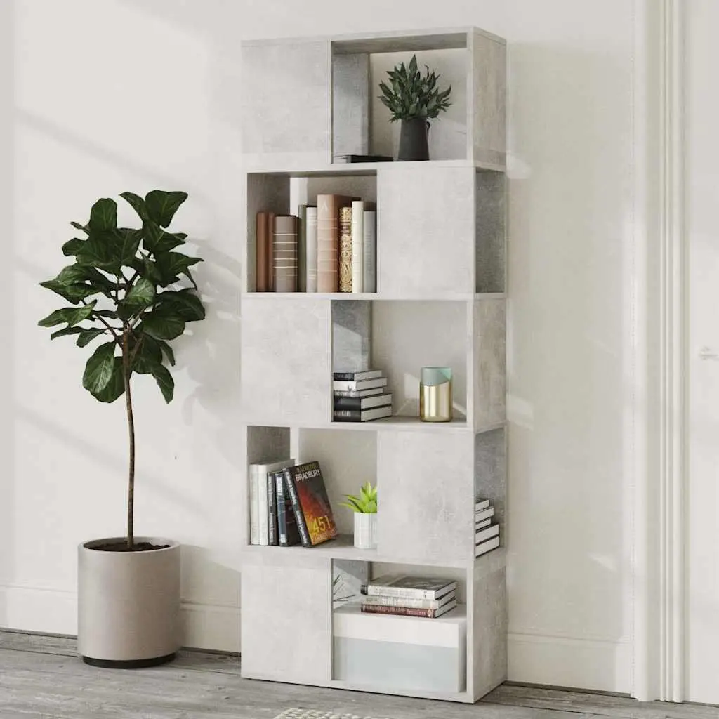 Book Cabinet Engineered Wood 60W x 24D x 155H cm Grey Shelving Unit Open Storage Organiser Bookcase