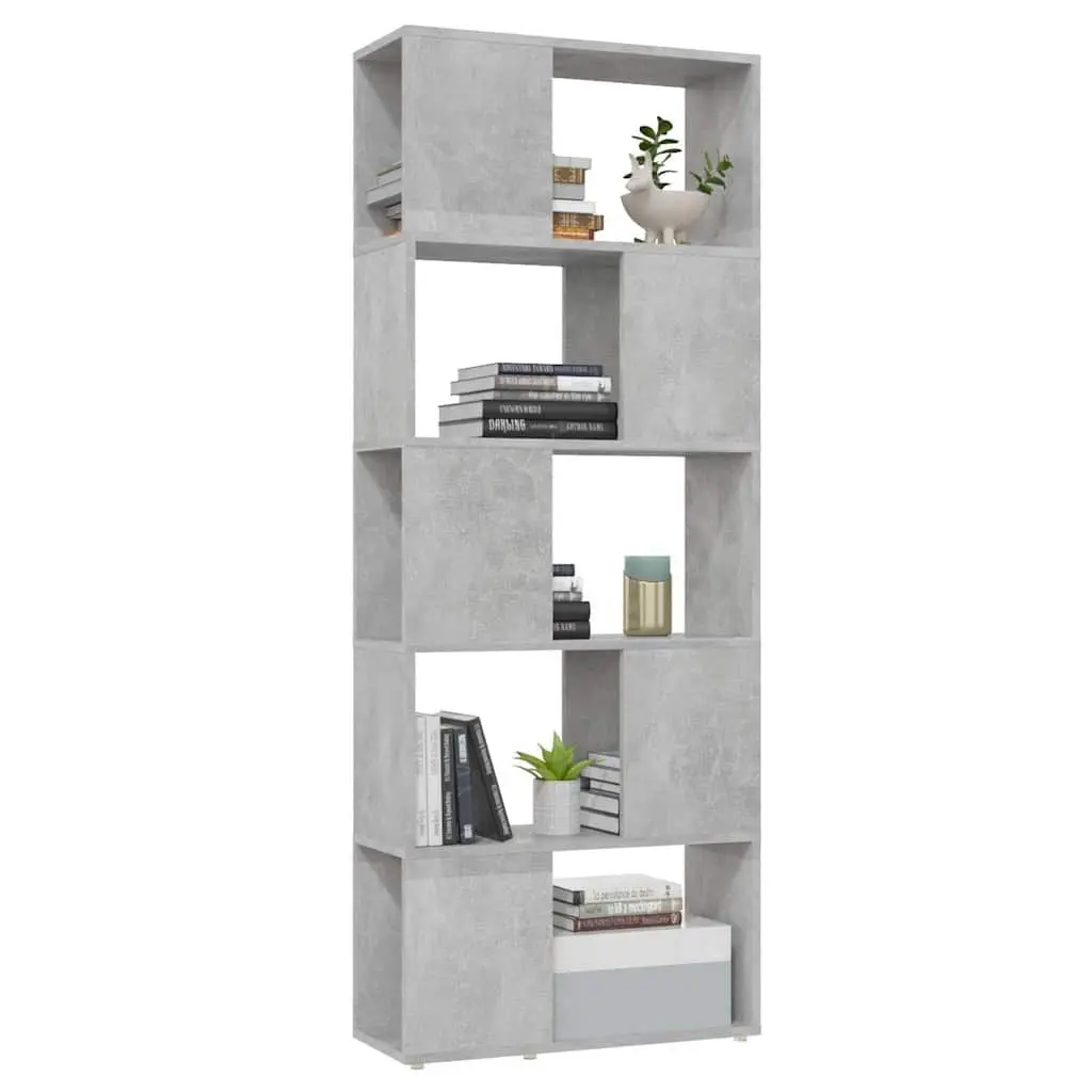 Book Cabinet Engineered Wood 60W x 24D x 155H cm Grey Shelving Unit Open Storage Organiser Bookcase