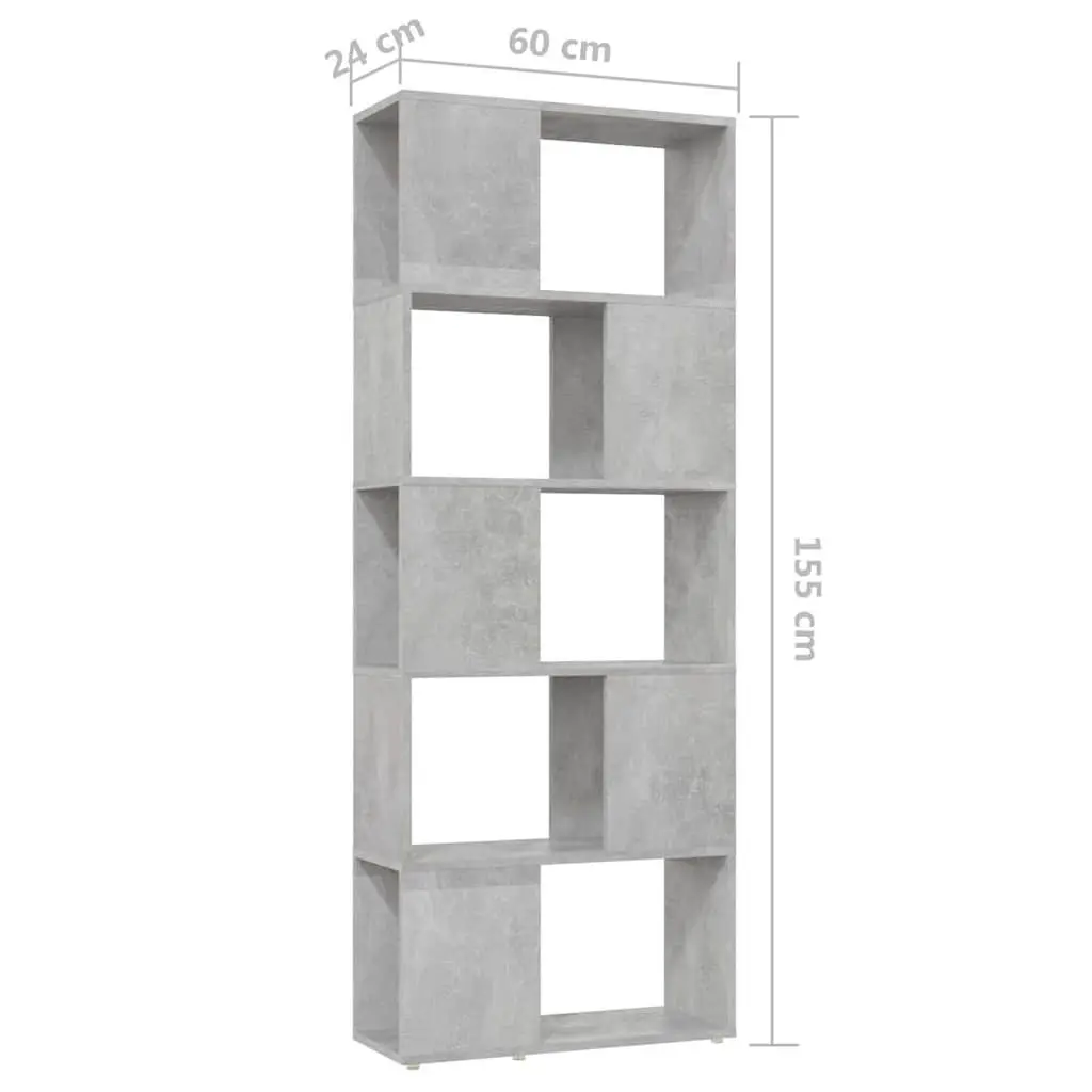 Book Cabinet Engineered Wood 60W x 24D x 155H cm Grey Shelving Unit Open Storage Organiser Bookcase