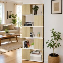 Sturdy Open Storage Book Cabinet in White Sonoma Oak