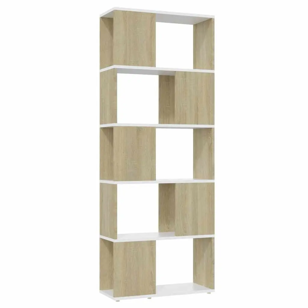 Bookcase Engineered Wood 60x24x155cm White & Sonoma Oak Room Divider Storage Shelf