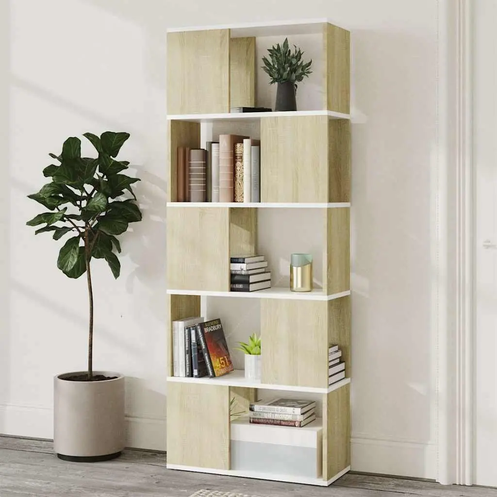 Bookcase Engineered Wood 60x24x155cm White & Sonoma Oak Room Divider Storage Shelf