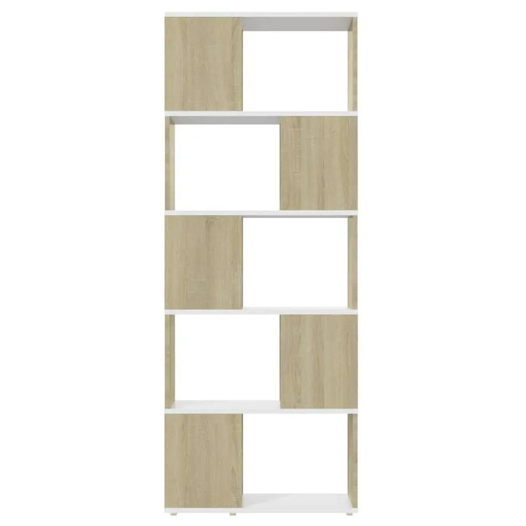 Bookcase Engineered Wood 60x24x155cm White & Sonoma Oak Room Divider Storage Shelf