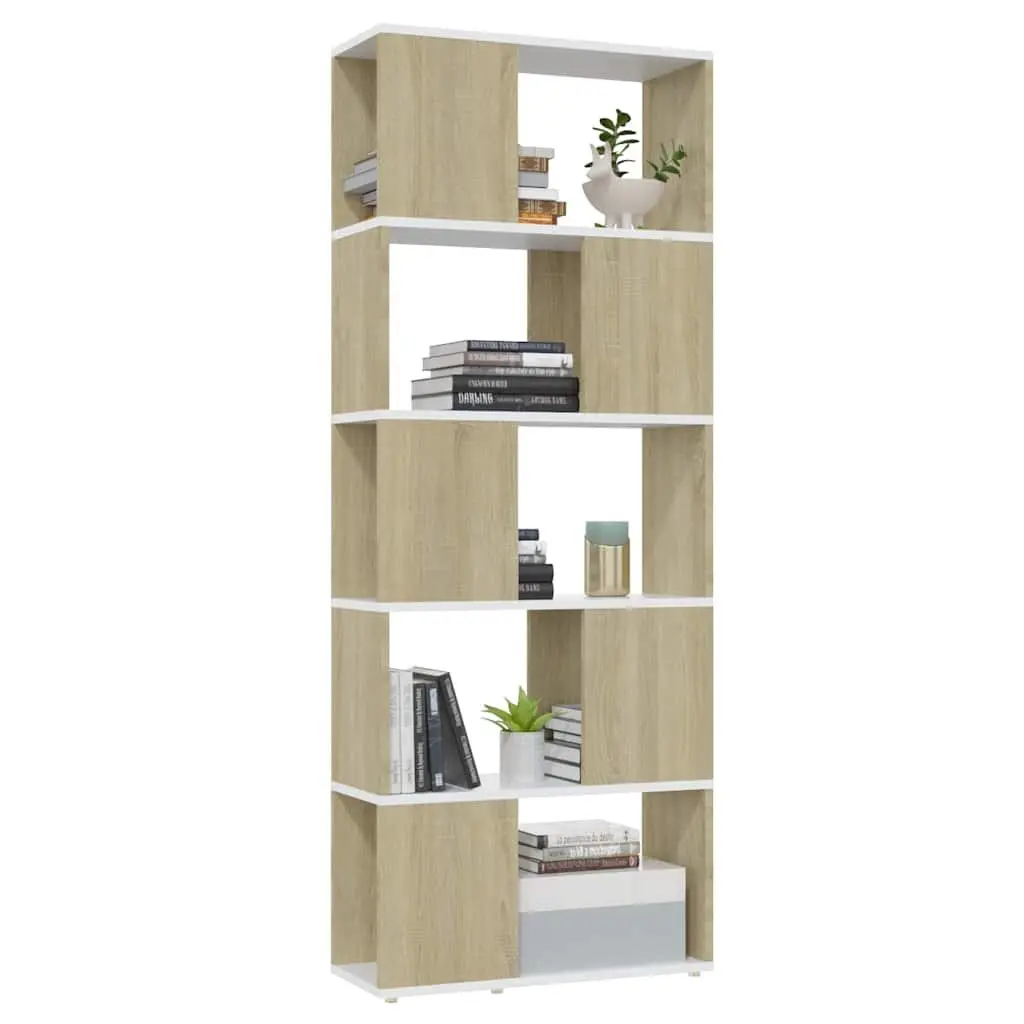 Bookcase Engineered Wood 60x24x155cm White & Sonoma Oak Room Divider Storage Shelf