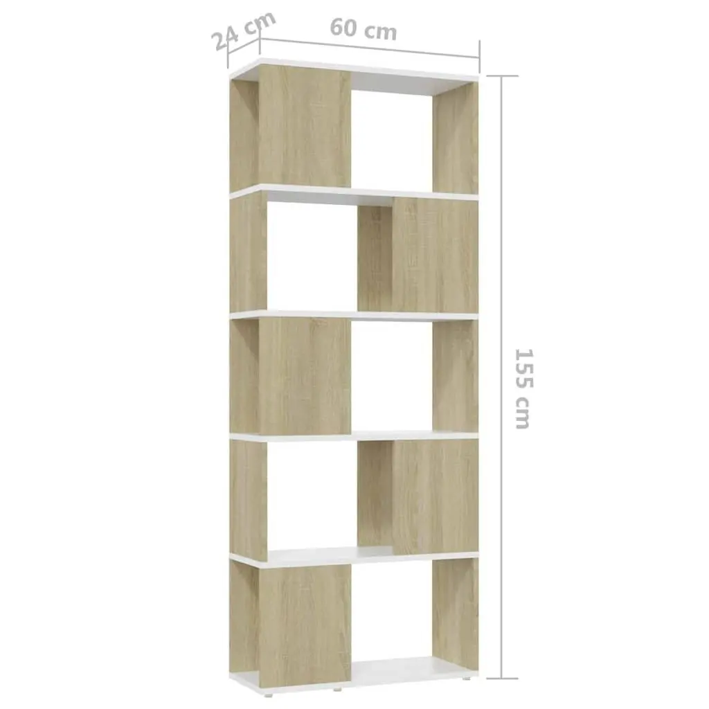 Bookcase Engineered Wood 60x24x155cm White & Sonoma Oak Room Divider Storage Shelf