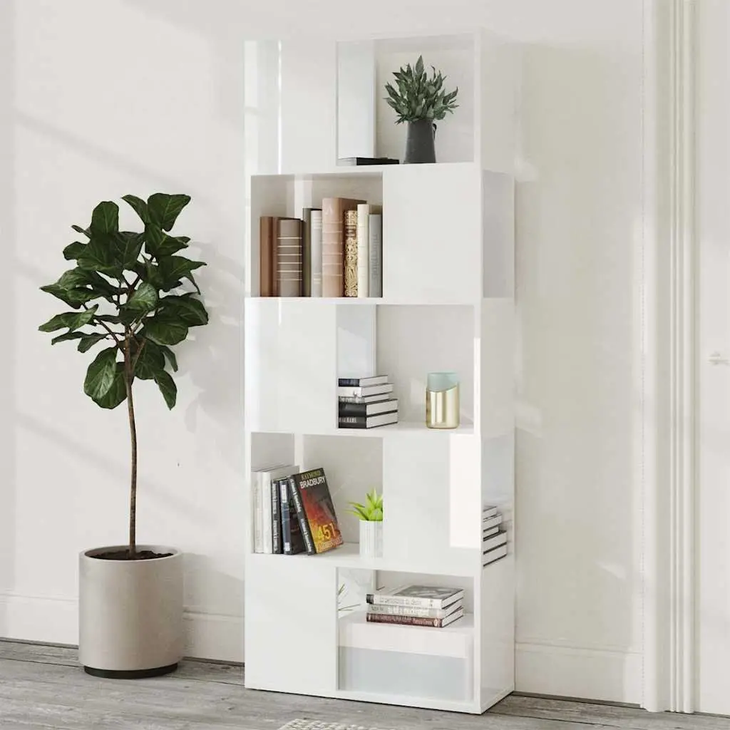 High Gloss White Book Cabinet Room Divider with Ample Storage
