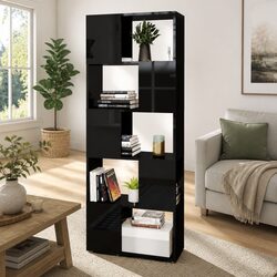 Book Cabinet Room Divider Open Shelving Unit High Gloss Black Storage Display