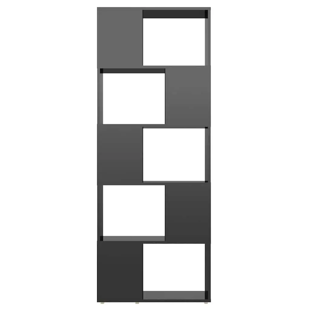 Book Cabinet Engineered Wood 60x24x155cm High Gloss Black Room Divider Shelving Unit