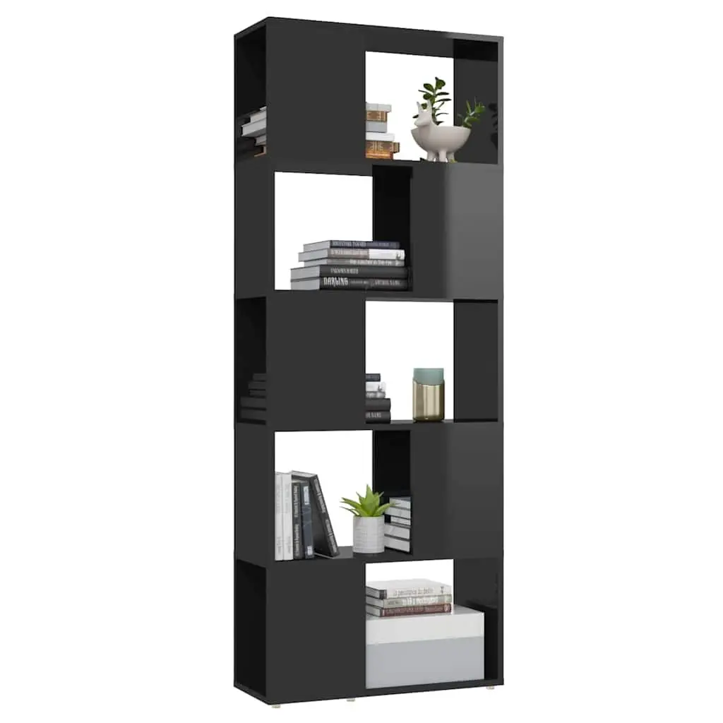Book Cabinet Engineered Wood 60x24x155cm High Gloss Black Room Divider Shelving Unit