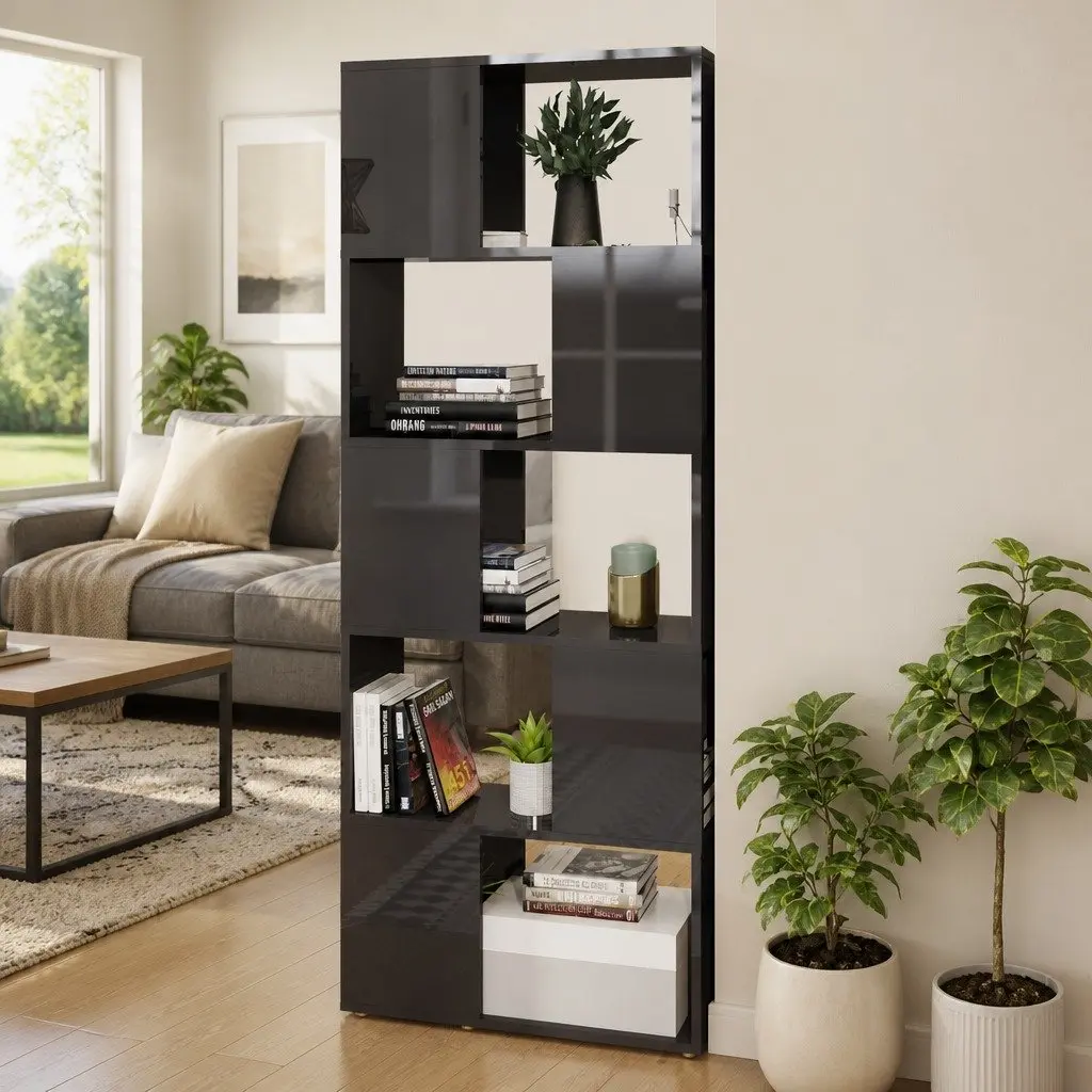 Book Cabinet Engineered Wood 60W x 24D x 155H cm High Gloss Grey