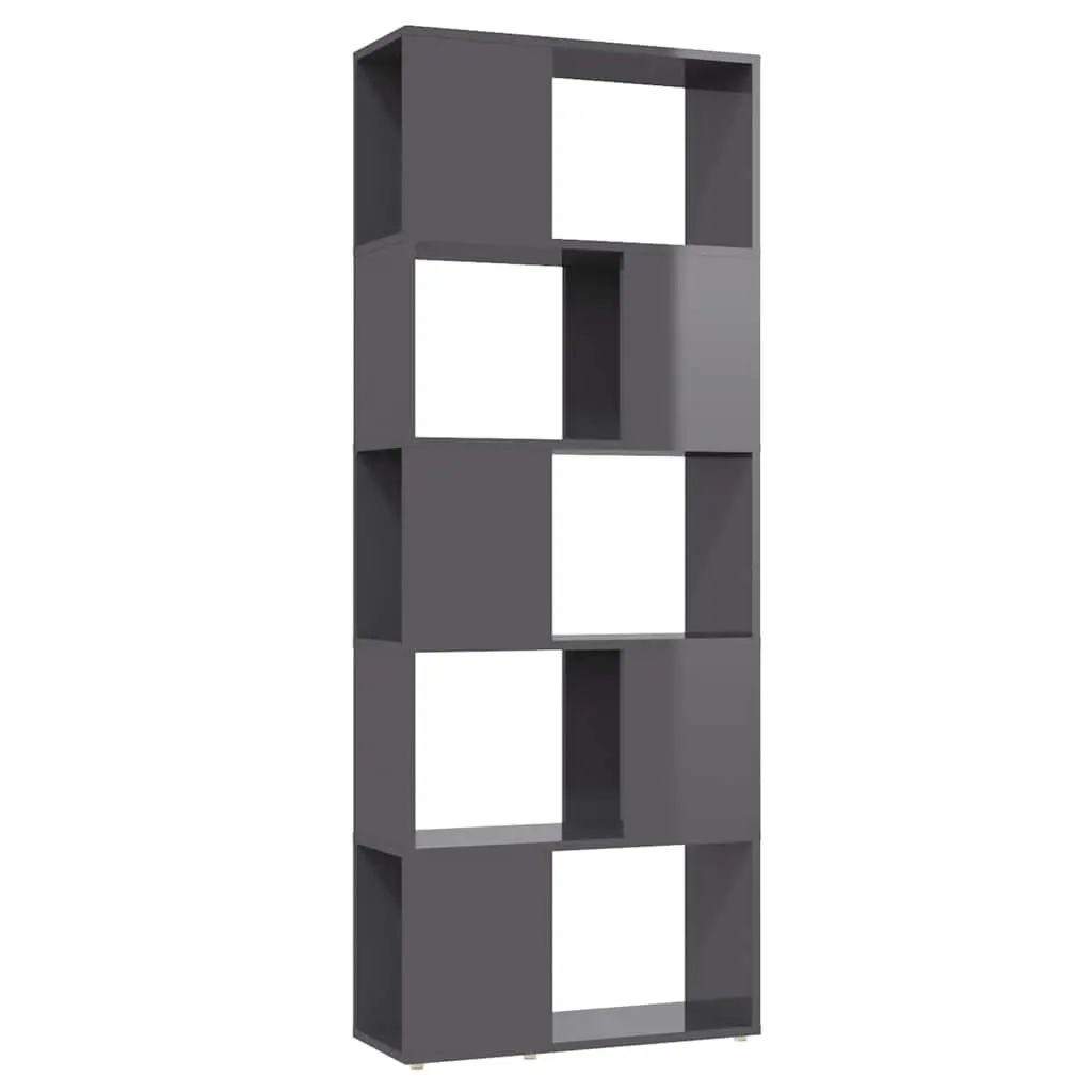 Book Cabinet Engineered Wood 60W x 24D x 155H cm High Gloss Grey