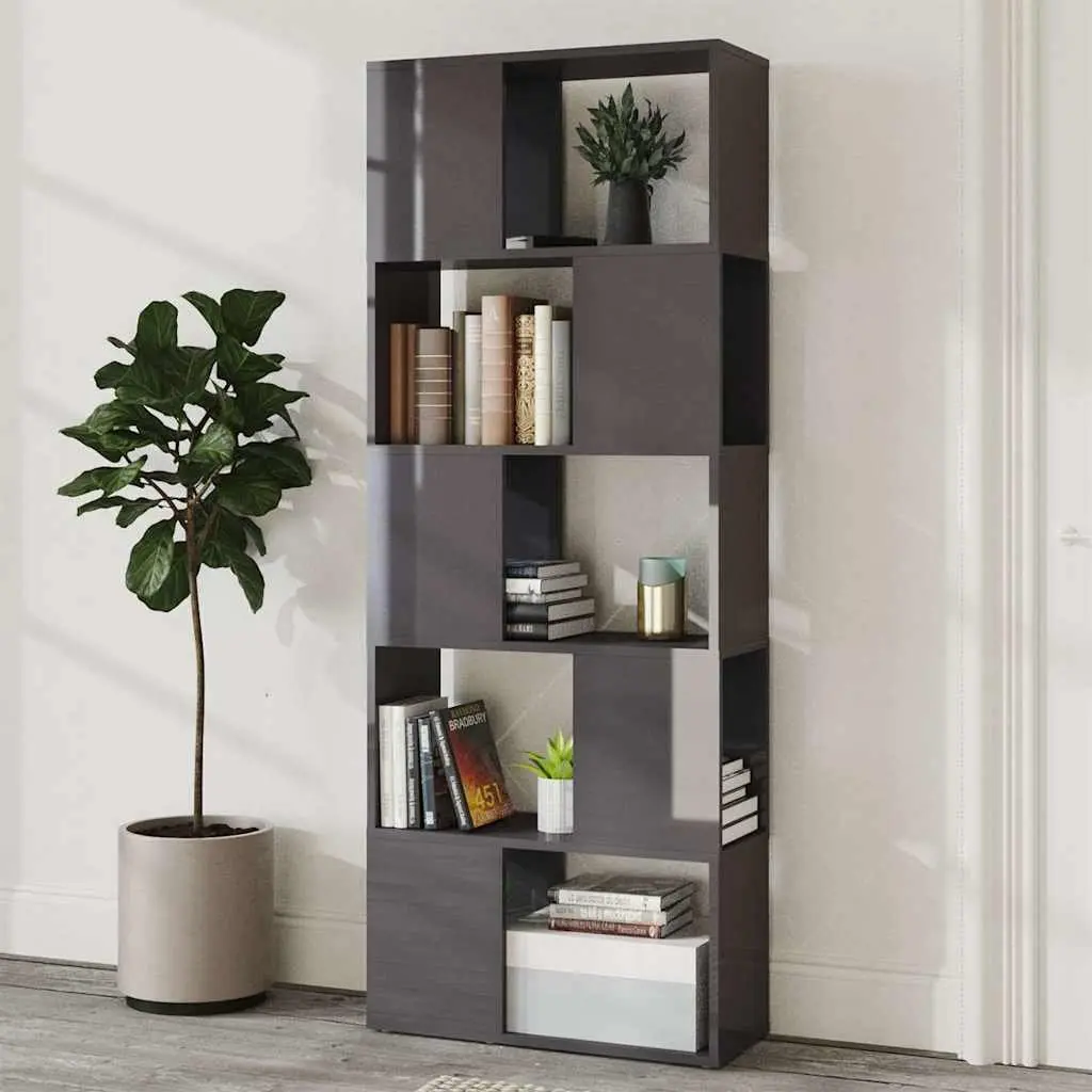 Book Cabinet Engineered Wood 60W x 24D x 155H cm High Gloss Grey