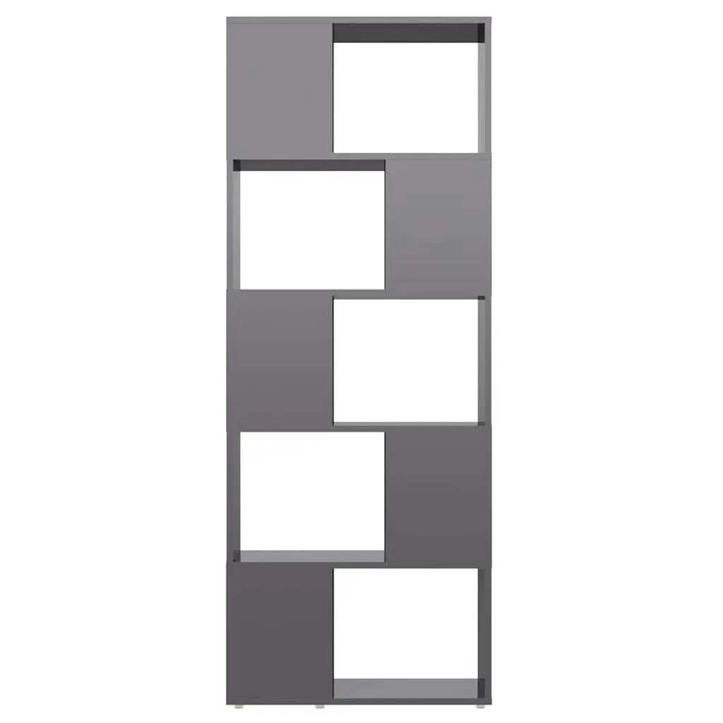 Book Cabinet Engineered Wood 60W x 24D x 155H cm High Gloss Grey